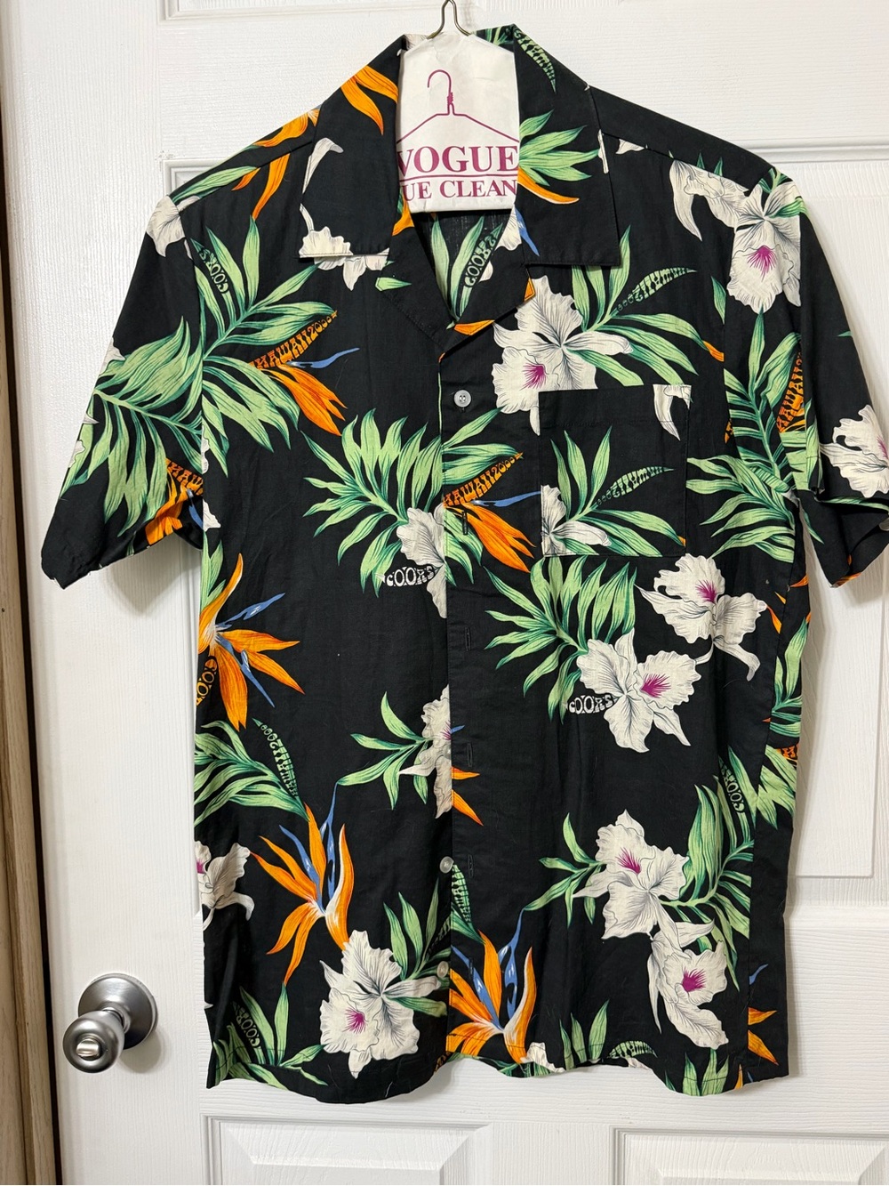 Casual Floral Button-Down Shirt - Black/Green/Orange